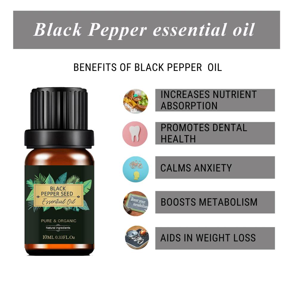 100% puro de semente de pimenta preta natural óleo essencial para uso de aromaterapia