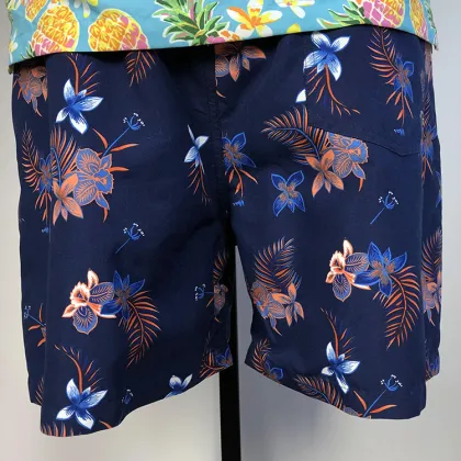 Men Sexy Navy Blue Print Beach Shorts