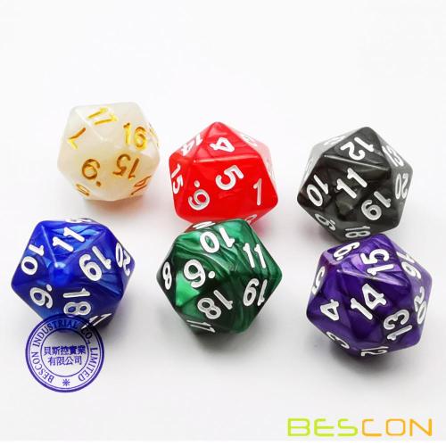 Bescon D20 Spindown Dice 22MM, colores surtidos de mármol Juego de 6 piezas