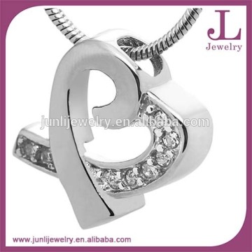 Stainless Steel Heart Pendant Memorial Urn Necklace Ash Holder with CZ
