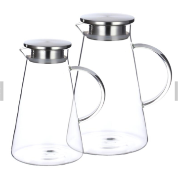 High Borosilicate Glass Water Pitcher/Beverage Carafe with Stainless Steel Lid and Spout