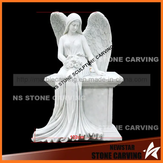 White Carrara Marble Angle Wings Gravestone
