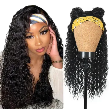 Synthetic Hair Wigs With Scarf Natural Black Kinky Culry wave Headband wig hair entension Elastic For Black Women