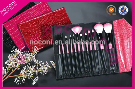 The crocodile grain PVC cosmetic brush set in red colour for hot sale Europe market