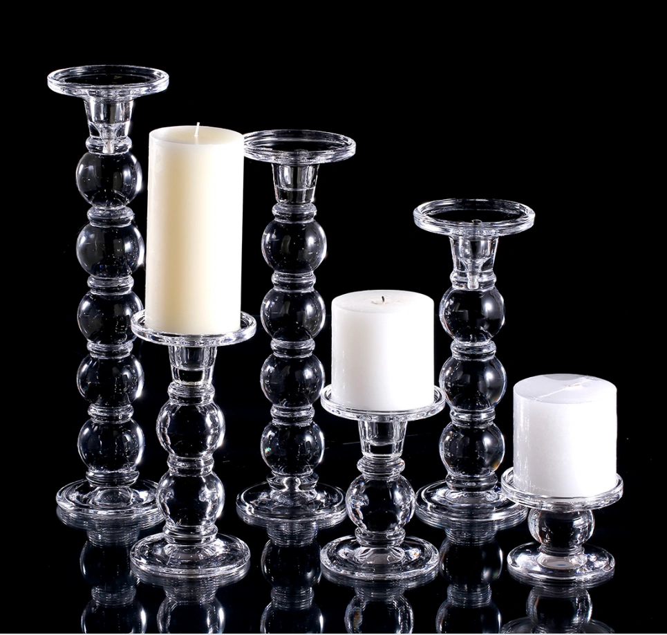 Gorgeous Crystal Pillar Tall Glass Candle Holders China Manufacturer