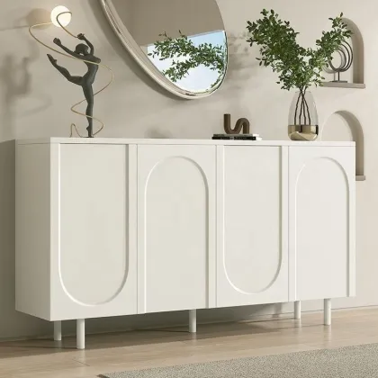 Cream Sideboard with MDF Board and Metal Legs for Living Room