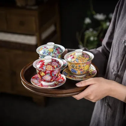 Imperial Court style enamel bowl Hand-painted tea bowl