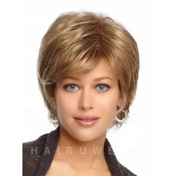 Wholesale heat resistant cheap synthetic hair short dark gold natueal wigs synthetic hair wigs for women