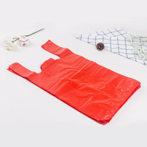 Red poly plastic hdpe t-shirt vest carrier handle package bag for grocery