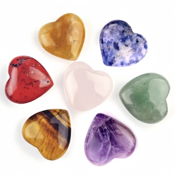 7 Pcs Set Natural Stone 7 Chakra Healing Heart Ornament Gemstone 20mm Heart Charm Ornament Crystal Heart Seven Chakra Home Decor
