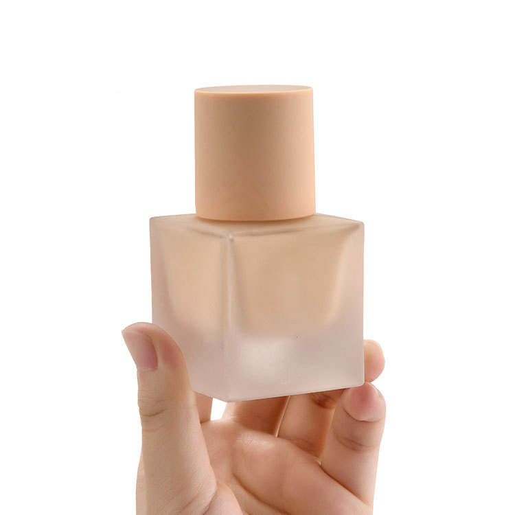 Frosted Glass Foundation Square Empty Bottle