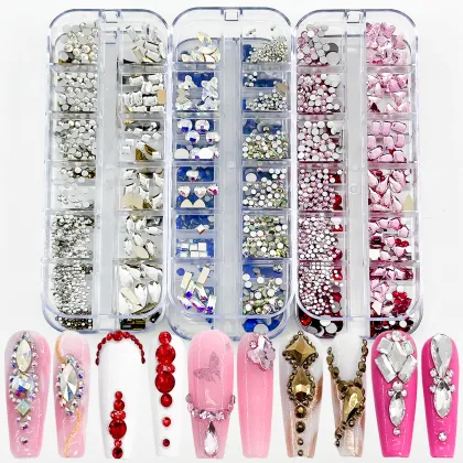 Nail Art Rhinestones Acrylic Colorful Exquisite DIY Nail Decoration with Box