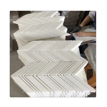 Thassos Pure White Marble Fishbone Chevron Mosaic Waterjet Pattern