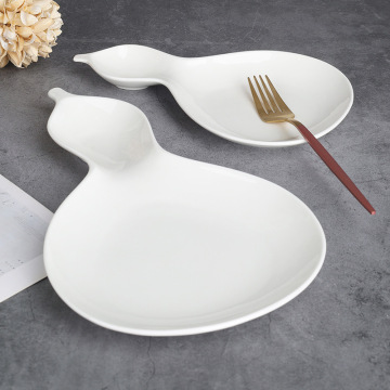 Modern Gourd Shape Porcelain Plates - Irregular White Salad Bowl and Soup Plate