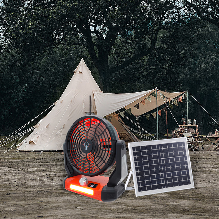 Ventilador solar de campamento portátil con luz LED