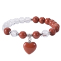 Natural Stone Quartz runda pärlor med hjärta charm stretch armband ädelsten chakra helande kvarts elastisk armband för kvinnor män
