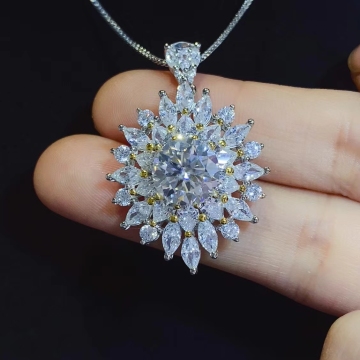 New Luxury Silver Diamond Tester Pendant with Moissanite Snowflake Design, 3CT VVS Quality - Women's Jewelry
