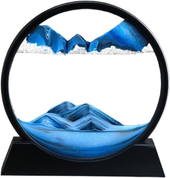 2022 7 Inch Black Rimmed Blue Quicksand 3D Natural Landscape Hourglass