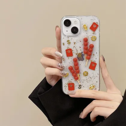 Candied Haws Ingot Gold Coin Lucky Bag Red Packet Glitter Silicone Phone Case for iPhone 14/16 Pro Max 15 13