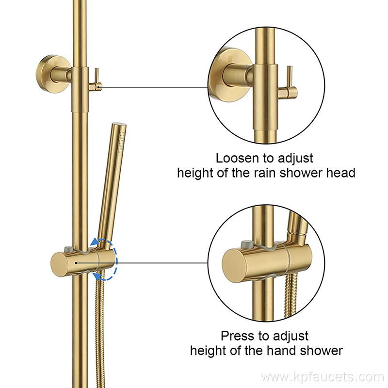 Gold Wall Mount Brass Shower Mixer Rainfall Concealed Shower Set