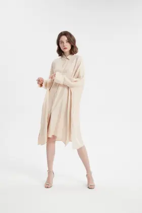 Lady Casual Dress with Asymmetric Hem