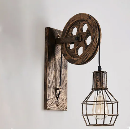 Retro Loft Vintage Industrial Wall Lamp with Pulley Suspension