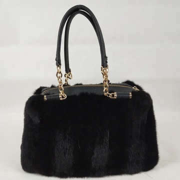 black women genuine mink fur handbag women shoulder bag