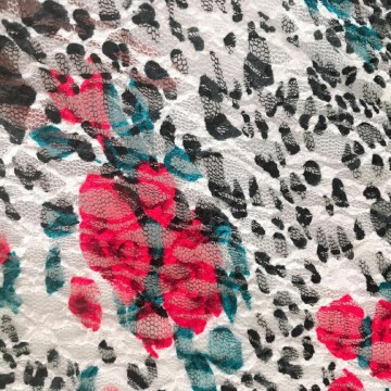 Polyester kant met luipaardprint