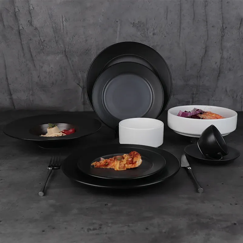 Western Black Hotel Porcelain Ceramic Tableware Dinner Set