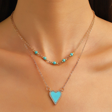 Double Layer Heart Creative Turquoise Necklace For Women