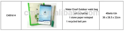Eco waterproof fabric bag with stone paper notebook stationery earth friendly products