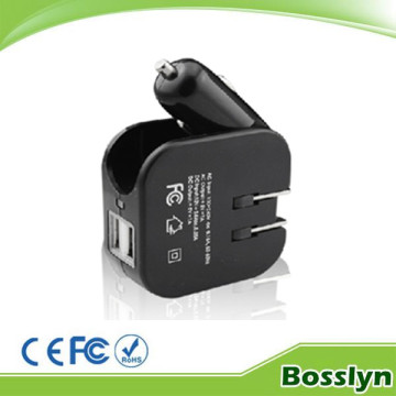 2016 New Type Folded 2 in1 US Car Wall charger with 2 USB Ports