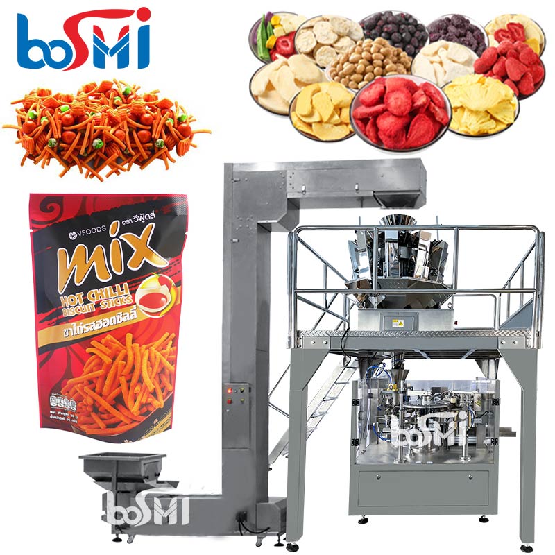 Linear Multihead Weigher Nuts Food Dry Fruit Chocolate Bean Chicken Candy Biscuit Banana Chips Zipper Pouch Packing Machine1