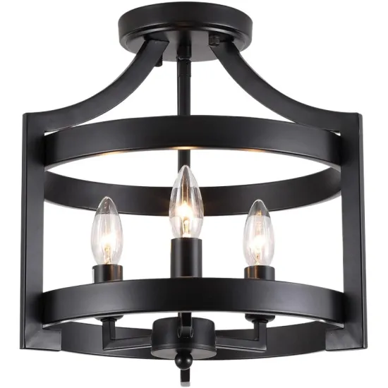 Farmhouse Ceiling Lamp: 2-Light Retro Semi Flush Mount, Moden Rustic, Vintage Black Metal, Industrial Style for Living Room