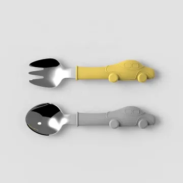 LFGB 2020 New Design Car Shape Stainless Steel And Silicone Baby Spoon And Fork