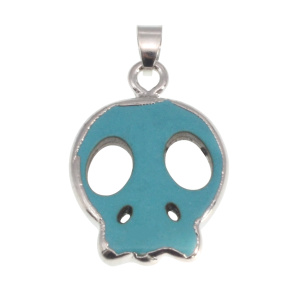 Silver Turquoise Skull Head Pendant