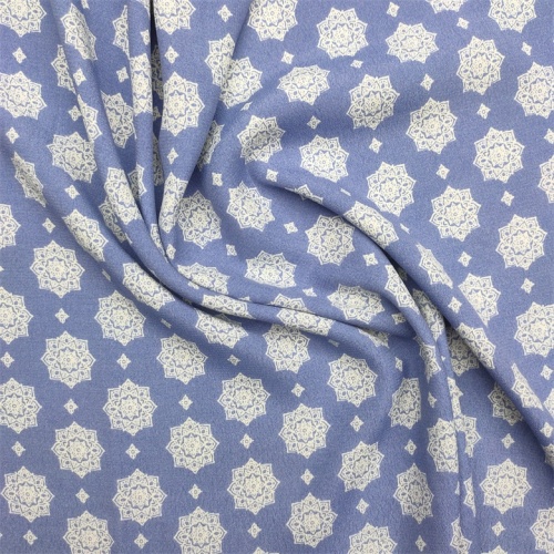 Woven Viscose Printed Blue Diamond Skirt Fabric