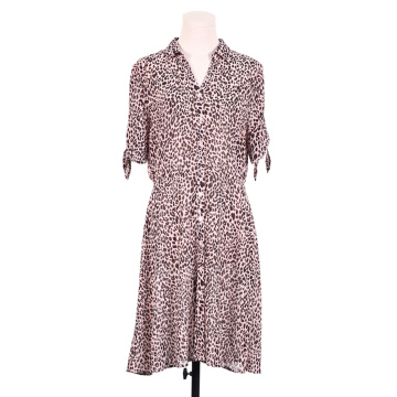 Animal Print Shirts Collar Midi Dress