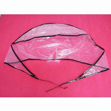 PE Rain Hat/Bonnet, with Full Visor, Clear, with 4 Color Trims, Single Packed in Printed Polybag