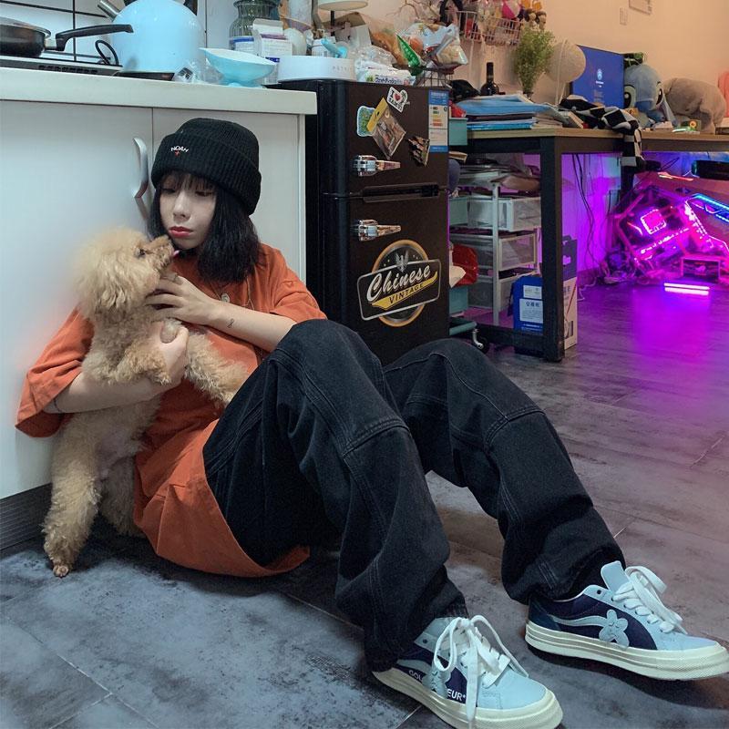 Retro Jeans Women Harajuku Vintage Black Street BF Style Chic College Teens Streetwear All-match Loose Fashion Femme Trousers
