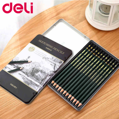 Deli 12 Pcs/Box Standard pencil 3H-9B stationery Sketch Drawing painting Pencil Non-toxic Pencils for Office arties supplies