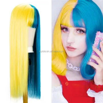 Synthetic Colorful Fantastic Dressing Up Split Half Pink Black Cosplay Long Lolita Wigs With Bangs