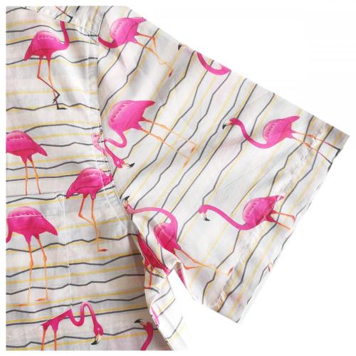 Flamingo Print Shirt Men Casual Silk Cotton Flamingo Digital Print Shirt Supplier