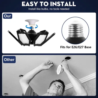 LED Garage Lights Screw in with 6+1 Deformable Panels for Garage, Workshop, Basement
