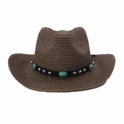 Men's Fashion Black Sunscreen Panama Hats - Straw Cowboy Hat