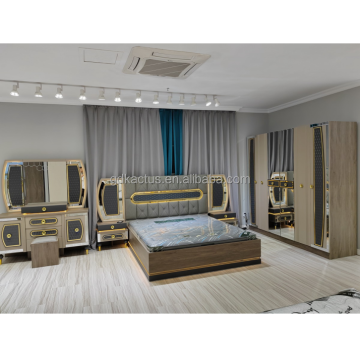 Simple Cheap MDF Modern Bedroom Furniture Set with LED Headboard