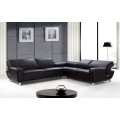 Black Leather Sectional Sofa with Adjustable Headrests