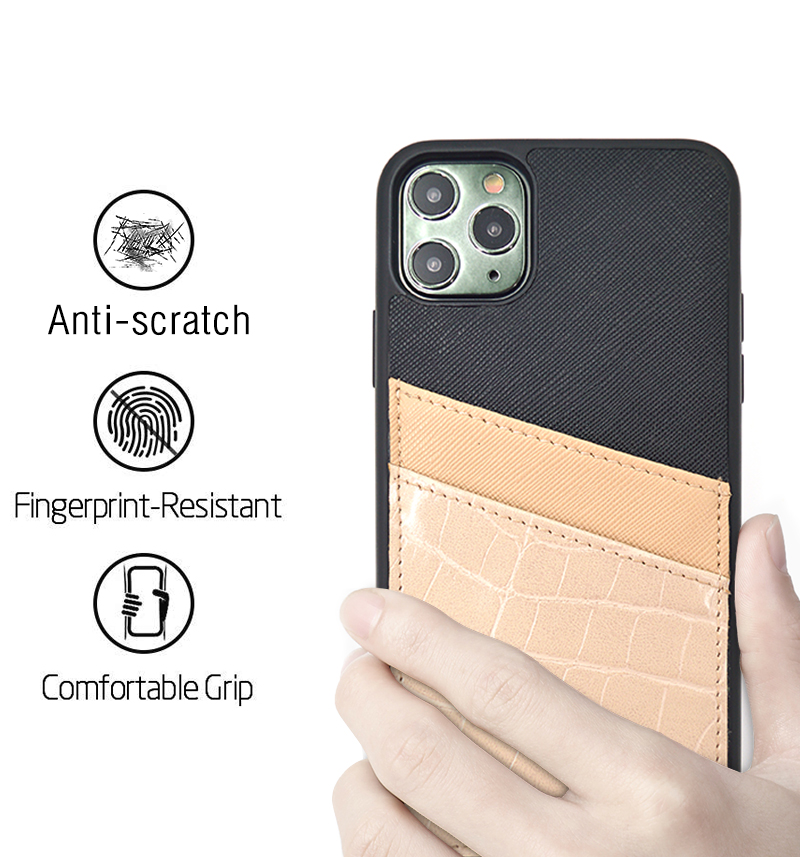 Coque de téléphone avec support de carte Crocodile Cuir