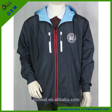 Men's woven 100% polyester waterproof YKK zipper-up reversible jacket
