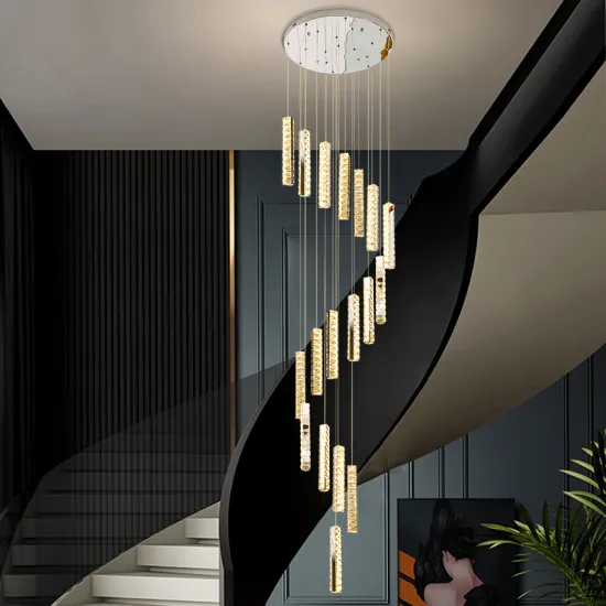 Luxury Crystal Long Chandelier Pendant Lamp for Double Entry Stairs